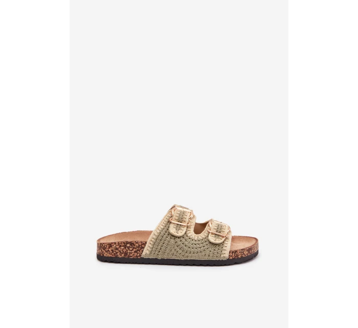 Dámske háčkované papuče so zlatými prackami - zelené Fenira Dámske háčkované papuče so zlatými prackami - zelené Fenira