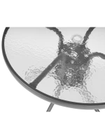 SADA ZÁHRADNÉHO NÁBYTKU OKRÚHLY STÔL 4 STOLIČKY A SLNEČNÍK TMAVOSIVÁ