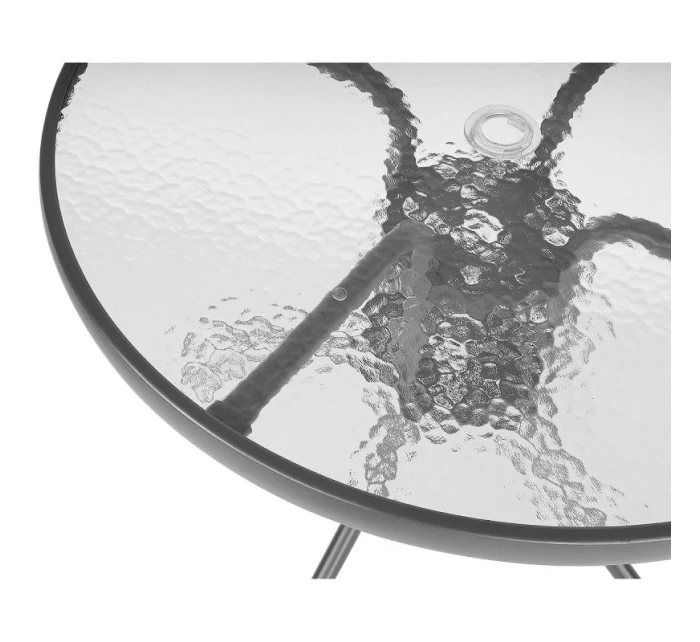 SADA ZÁHRADNÉHO NÁBYTKU OKRÚHLY STÔL 4 STOLIČKY A SLNEČNÍK TMAVOSIVÁ