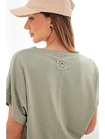 Dámska bavlnená blúzka s výstrihom do V a krátkymi rukávmi v khaki farbe