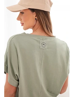 Dámska bavlnená blúzka s výstrihom do V a krátkymi rukávmi v khaki farbe