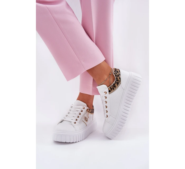 Buty Sportowe Damskie Na Platformie Z Eko Skóry Panterka Białe Velionna Buty Sportowe Damskie Na Platformie Z Eko Skóry Panterka Białe Velionna