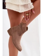 Dámské perforované kotníkové boty na podpatku Béžové model 22009787 - Boto