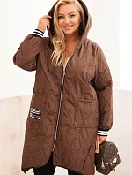 Dámska prešívaná bunda Plus Size s kapucňou a športovými manžetami Chocolate