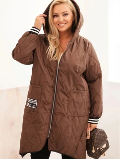Dámska prešívaná bunda Plus Size s kapucňou a športovými manžetami Chocolate