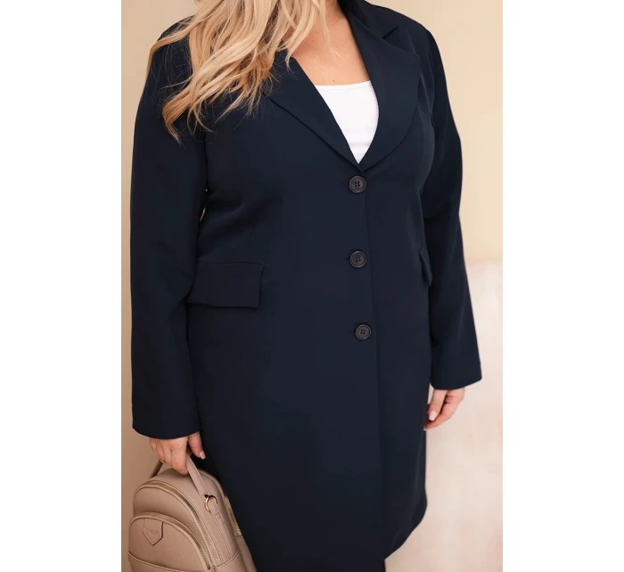 Dámske Plus veľkosť dlhý kabát s golierom a vreckami Garnet