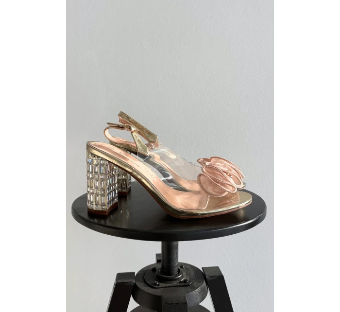 Sandály na podpatku s krystaly D&A MR52-237 zlaté Sandály na podpatku s krystaly D&A MR52-237 zlaté