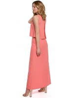 K048 Maxi šaty s volánikom - čierne