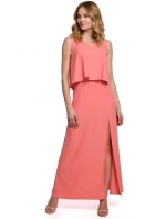 K048 Maxi šaty s volánikom - čierne