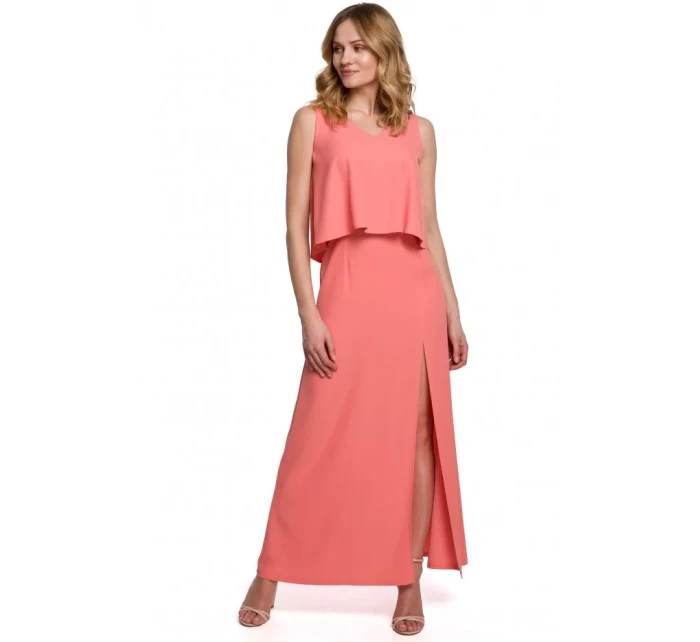 K048 Maxi šaty s volánikom - čierne