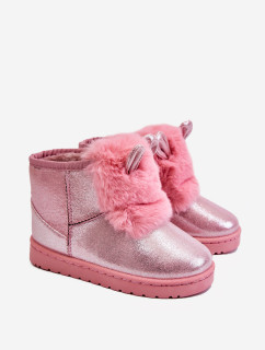 Dievčenské snehové teplé topánky s kožušinou s ušami Pink Betty