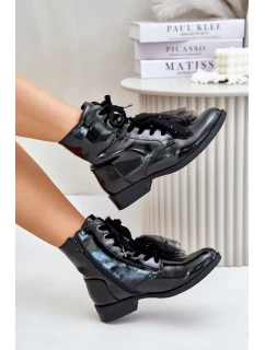 Lakované zateplené členkové topánky so zipsom S.Barski Black