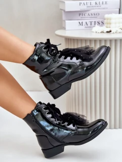 Lakované zateplené členkové topánky so zipsom S.Barski Black