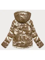 Lesklá dámska oversize bunda vo farbe kapučíno (2021-06)