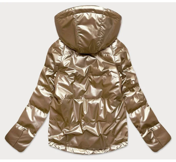 Lesklá dámska oversize bunda vo farbe kapučíno (2021-06)