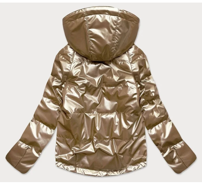 Lesklá dámska oversize bunda vo farbe kapučíno (2021-06)