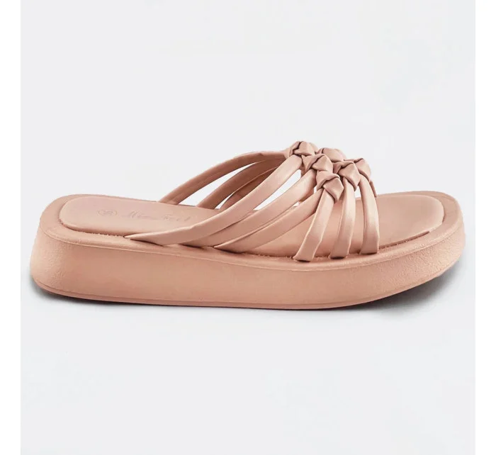 Béžové dámske šľapky s plochou podrážkou (CM-59)