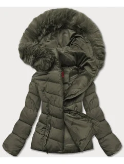 Krátka dámska zimná bunda v khaki farbe (TY043-29)