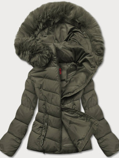 Krátka dámska zimná bunda v khaki farbe (TY043-29)