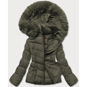 Krátka dámska zimná bunda v khaki farbe (TY043-29)