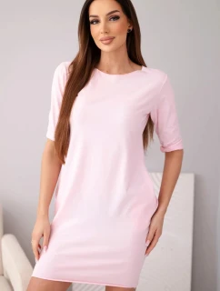 Dámske bavlnené šaty s 3/4 rukávmi a vreckami candy pink