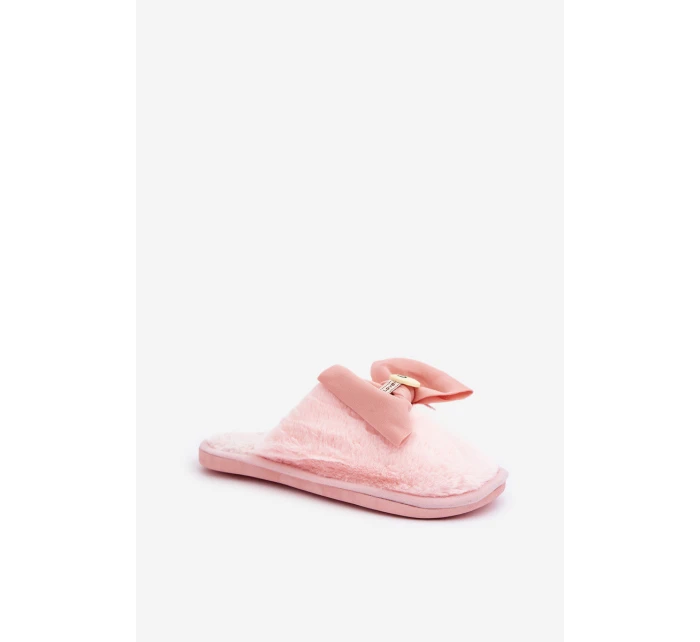 Kapcie Damskie Z Futerkiem I Kokardą Różowe Olfedi
