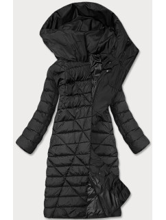 Dlhá čierna dámska zimná bunda s kapucňou (MY043)