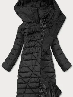 Čierna dlhá dámska zimná bunda s kapucňou (my043)