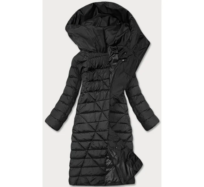 Čierna dlhá dámska zimná bunda s kapucňou (my043) Čierna dlhá dámska zimná bunda s kapucňou (my043)