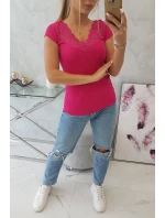 Blúzka s čipkovým výstrihom fuchsiová