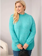 Dámský svetr Plus Size s volným střihem a dlouhým rukávem miętowy zielony Dámský svetr Plus Size s volným střihem a dlouhým rukávem miętowy zielony