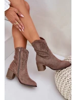 Dámské Kožené Kotníkové Boty Na Podpatku Hnědé model 21686933 - S.Barski