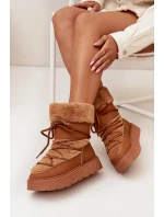 Śniegowce Damskie Z Futerkiem I Wiązaniem Na Platformie Camel Marinna Śniegowce Damskie Z Futerkiem I Wiązaniem Na Platformie Camel Marinna