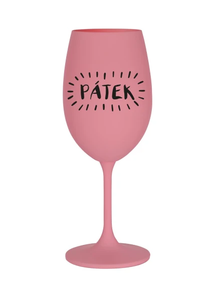 PÁTEK - růžová sklenice na víno 350 ml