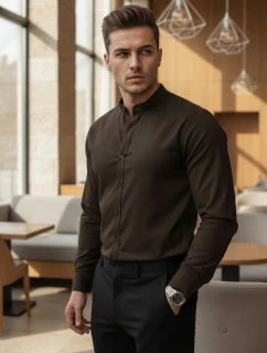 Pánská neformální košile SLIM FIT se stojáčkem hnědá Dstreet DX2678