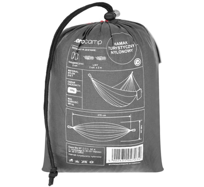 TURISTICKÁ HOJDACIA SIEŤ PRE 2 OSOBY 270X140CM ČIERNA A ČERVENÁ