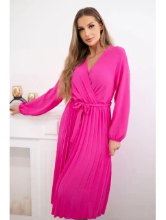 Šaty s viazaným plisovaným lemom ružové