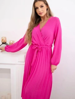 Šaty s viazaným plisovaným lemom ružové