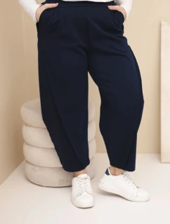 Dámske Plus veľkosť bavlnené nohavice s vysokým pásom voľné modré