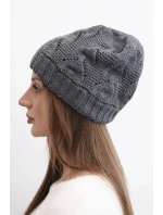 Dámska zimná pletená čiapka s čipkovým vzorom K427 graphite Dámska zimná pletená čiapka s čipkovým vzorom K427 graphite