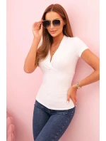 Dámská bavlněná pruhovaná blůza s model 21820461 výstřihem bílá - K-Fashion