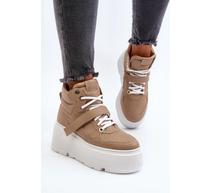 Zazoo 3450 Skórzane Sneakersy Damskie Beżowe