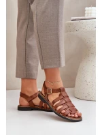 Kožené sandály na plochém podpatku Zazoo model 21682338 Camel - Boto Kožené sandály na plochém podpatku Zazoo model 21682338 Camel - Boto