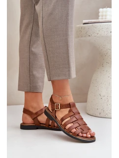 Kožené sandály na plochém podpatku Zazoo model 21682338 Camel - Boto