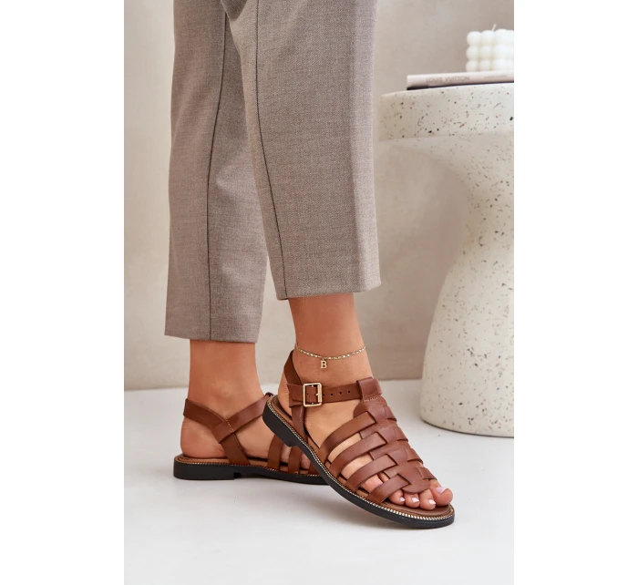 Kožené sandály na plochém podpatku Zazoo model 21682338 Camel - Boto Kožené sandály na plochém podpatku Zazoo model 21682338 Camel - Boto