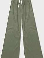 Dámske pruhované nohavice so širokými nohavicami zelené (18629)