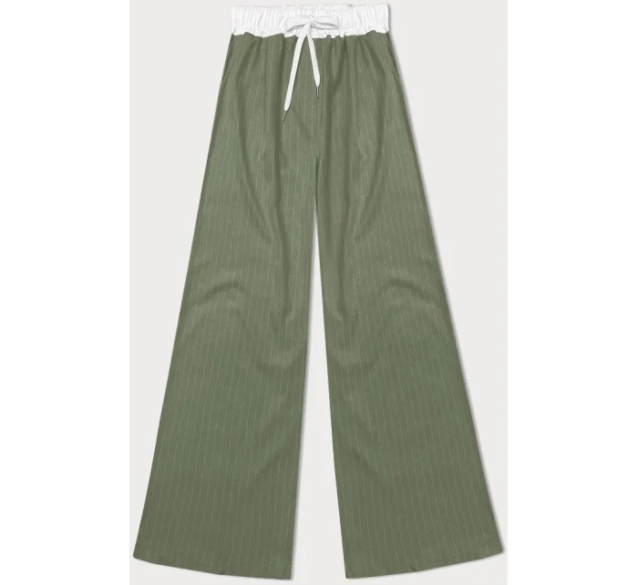 Dámske široké zelené pruhované nohavice (18629)
