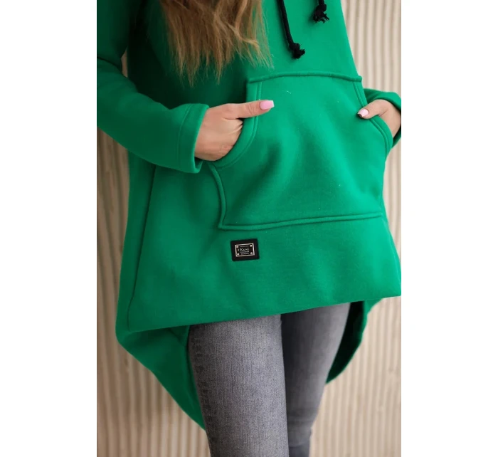 Zateplená mikina s dlouhými zády a kapucí zelená