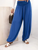 Dámske viskózové nohavice so širokými nohavicami a volánmi v chrpovo modrej farbe