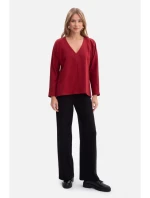 B304 Pletený sveter s výstrihom do V - bordový